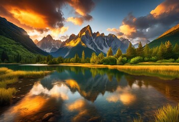 Obraz premium stunning landscape views showcasing unspoiled beauty lush majestic crystal clear waters, nature, greenery, mountain, scenery, sky, lake, forest, river