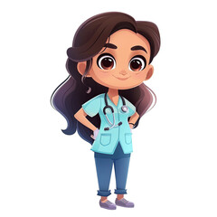 cartoon illustration friendly smiling nurse stethoscope blue scrubs