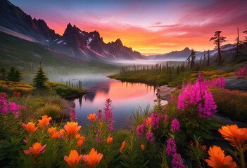stunning sunrise over untouched wilderness showcasing majestic vistas natural beauty, adventure, breathtaking, clouds, colors, exploration, expanse