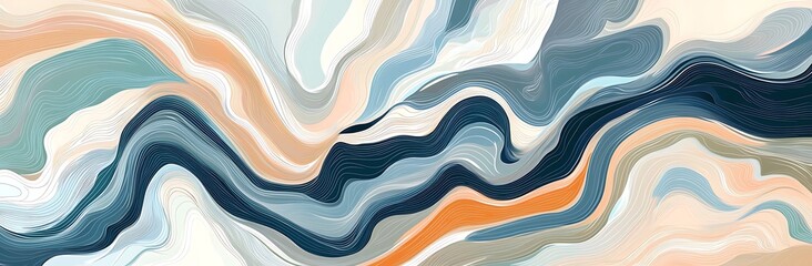 Abstract background with wavy lines and colors of blue, beige and orange.