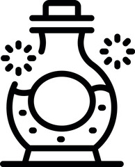 Line art icon of a magic potion brewing in a bottle with bubbles and sparkles