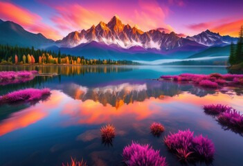 Fototapeta premium stunning scenic landscapes captured sunrise sunset featuring vibrant majestic serene lush greenery, adventure, breathtaking, bright, captivating, charming