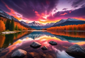 stunning outdoor landscapes featuring majestic lush serene vibrant sunsets harmonious natural setting, mountain, forest, lake, nature, scenery, view, sky