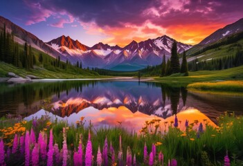 stunning natural landscapes showcasing vibrant sunset hues over majestic mountains lush valleys, sky, color, beauty, nature, scenery, view, silhouette, cloud
