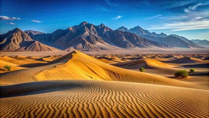 Desert landscape with sand dune and mountain range in the background, Desert, landscape, sand dune, mountain range, arid, dry