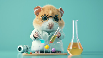 Cute hamster scientist conducting chemistry experiments in a laboratory