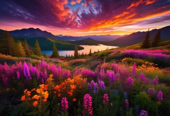 Fototapeta premium stunning landscapes featuring vibrant sunset hues rich dramatic picturesque scenery capturing beauty, sky, color, nature, horizon, clouds, light, view