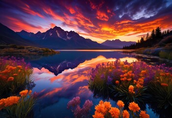 stunning landscape showcasing breathtaking views beneath vibrant twilight skies rich colors dramatic cloud formations, clouds, horizon, sunset, nature, scenery