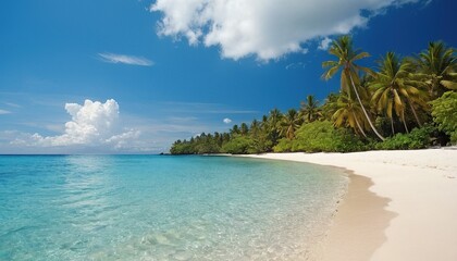 Fototapeta premium Tropical white sand beach in Caribbean island with coconut trees 1