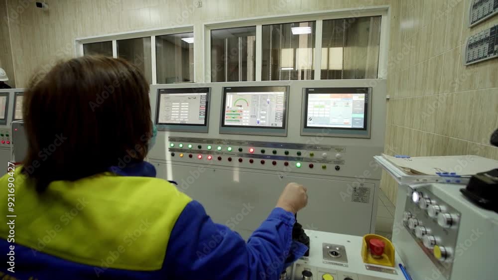 Poster an advanced control panel in a modern facility for enhancing efficiency and performance. stock clip