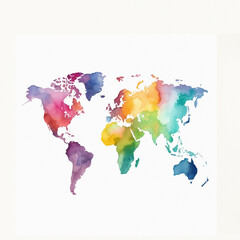 Cartoon watercolor multicolor world map hand drawn decorative background, adventure doodle illustration, poster design travel, wallpaper for play kid