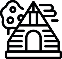 Wooden hut standing next to a tree with clouds in the background