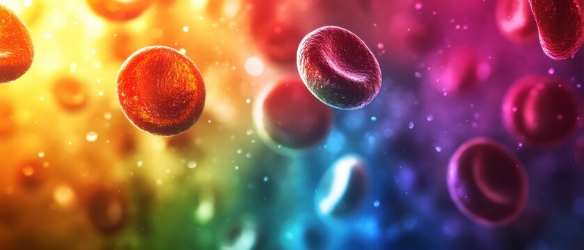 Blood cells merging with rainbow colors representing diversity and inclusion in a powerful visual