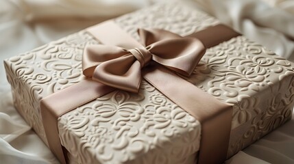 Luxurious Embossed Gift Box with Satin Bow for Elegant and Occasions
