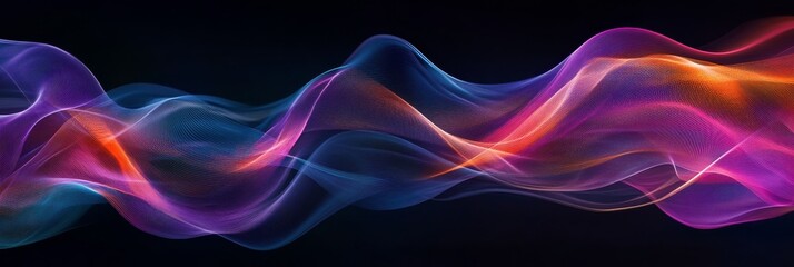 A mesmerizing abstract image showcasing flowing light in vibrant hues of blue, purple, and orange, symbolizing energy, movement, fluidity, creativity, and innovation.