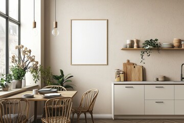 Minimalist Kitchen interior with Poster Mockup created with Generative AI