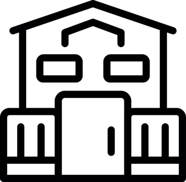 recommend clip art: Simple black and white line art icon of a warehouse building exterior for storage and logistics