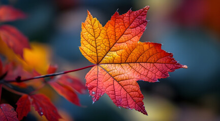 Obraz premium Red and Yellow Autumn Leaf Macro Photography