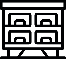 Apiary with sections for honey production showing frames, beekeeping and apiculture symbol in simple line icon style
