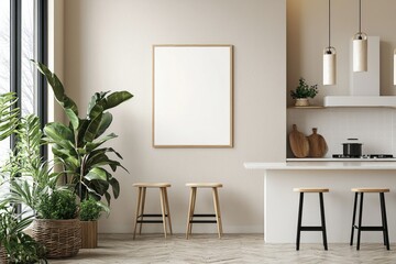 Minimalist Kitchen interior with Poster Mockup created with Generative AI