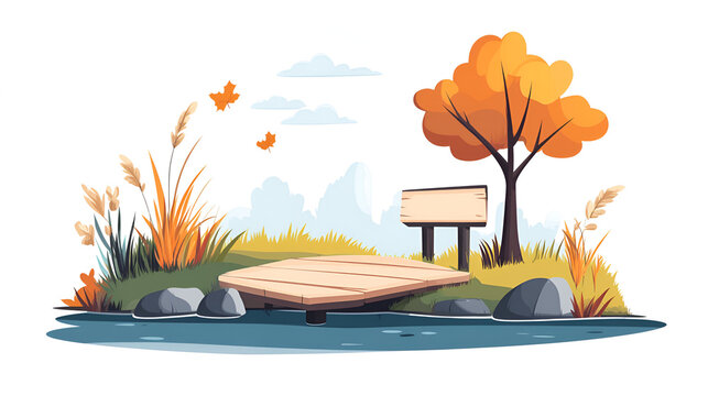 recommend clip art: Autumn Lake Scene with Wooden Dock and Blank Sign