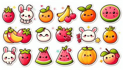 Cute cartoon fruit stickers with bunny.