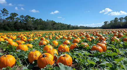 Pumpkin Patch Photo - Autumn Harvest in a Field of Pumpkins