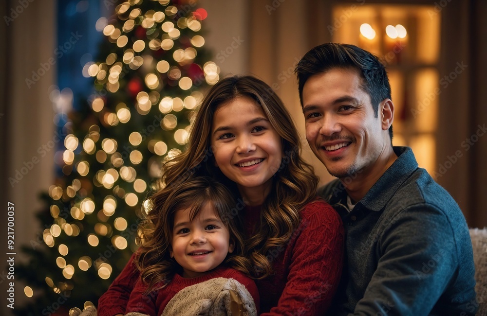 Wall mural family celebrating christmas together