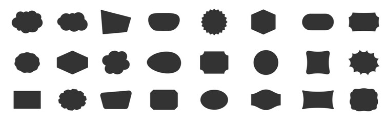 Abstract black geometric shape silhouette icon set. Outline blank frame templates, speech bubbles, badges, price tags, sticker, think cloud