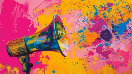 colorful megaphone , pop art megaphone , pastel megaphone , paint splatter megaphone