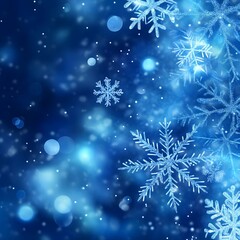 A blue Christmas background adorned with delicate snowflakes, evoking a wintry, festive feel.