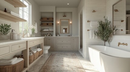 Fototapeta premium Luxurious bathroom with a view and modern amenities