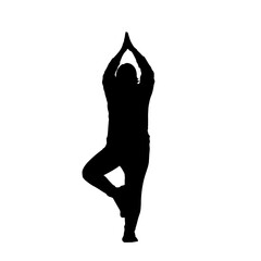 Fototapeta premium Yoga pose silhouette, silhouette of young woman in yoga position. Isolated on white. Yoga standing pose, vector Health care activity.