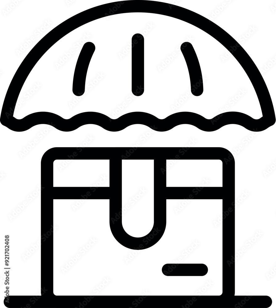 Poster simple vector icon of a package with an umbrella over it, representing the concept of safe and secur