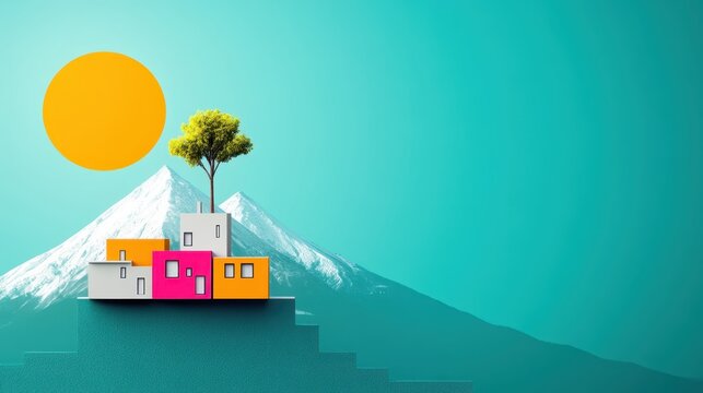 Dream Lifestyle Vision Board with Perfect Home and Surroundings in Flat Design Illustration - Powered by Adobe