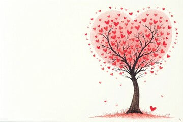 Heart-shaped Tree in Watercolor Pink Symbolizing Love with Copy Space