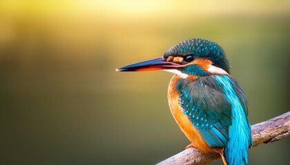 close up kingfisher perched on a branch with a nature blur background
