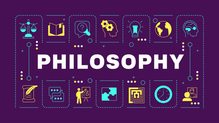 Philosophy discipline purple word concept. School subject. Critical thinking. Human existence. Visual communication. Vector art with lettering text, editable glyph icons. Hubot Sans font used