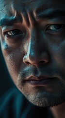 Obraz premium close-up shot of a asian man's face By Generated AI