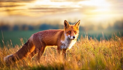 wild red fox walking in nature