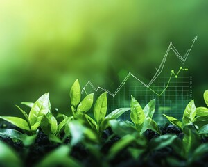 Strategic business planning, big growth concept, on green economic background, Dynamic colors, copy space for text , realistic photo high detailed