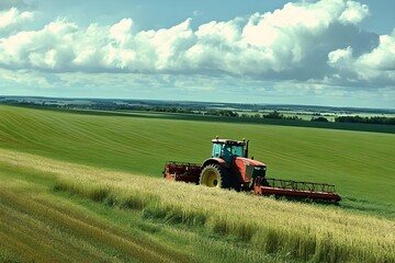 Fototapeta premium Tractor on the field. Concept for agriculture and nature