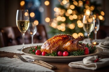 Festive christmas dinner setting. Seasonal holiday dining background