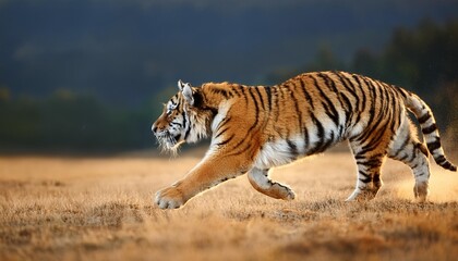 Obraz premium portrait tiger running in nature field