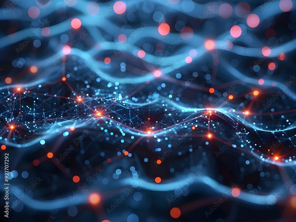 Poster glowing neural network representation of intelligence concept with copy space