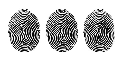 Fingerprint set. Fingerprint identification. Biometric human fingerprints, unique thumb lines imprint. 