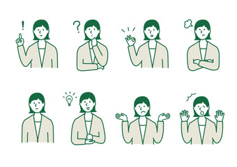 ビジネスウーマンのベクターイラスト　表情セット