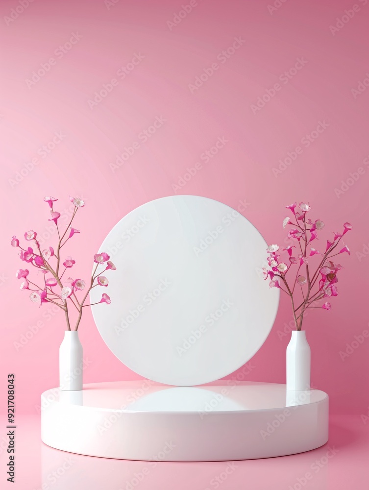 Poster a minimalist scene features a 3d podium with a glossy finish, surrounded by empty space. the podium'