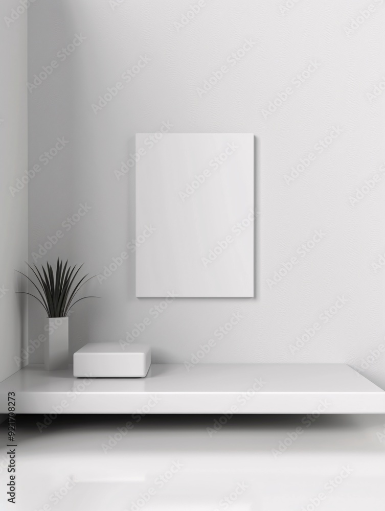 Poster a sleek, rectangular 3d podium is positioned in a minimalist environment, offering a blank canvas fo