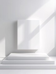 Obraz premium A sleek, rectangular 3D podium is positioned in a minimalist environment, offering a blank canvas for product displays or text. The generous copyspace ensures a clean and modern look.